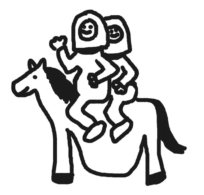 Line drawing of pregnant horse and women